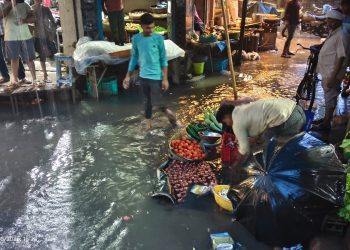 तेज बारिश में पानी में तैरने लगी सब्जियां, विक्रेता परेशान